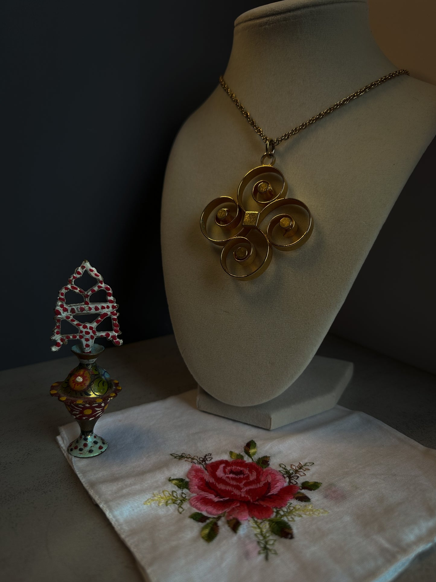 Spiral Medallion Pendant Necklace in Gold Tone