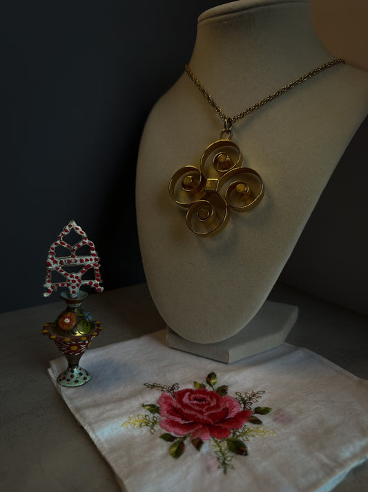 Spiral Medallion Pendant Necklace in Gold Tone