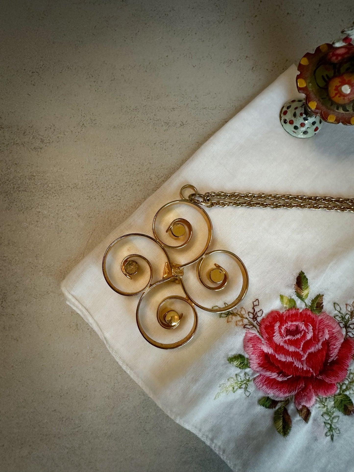 Spiral Medallion Pendant Necklace in Gold Tone