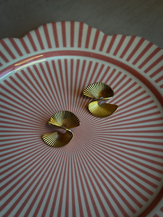 Sculptural Gold Fan Pierced Earrings