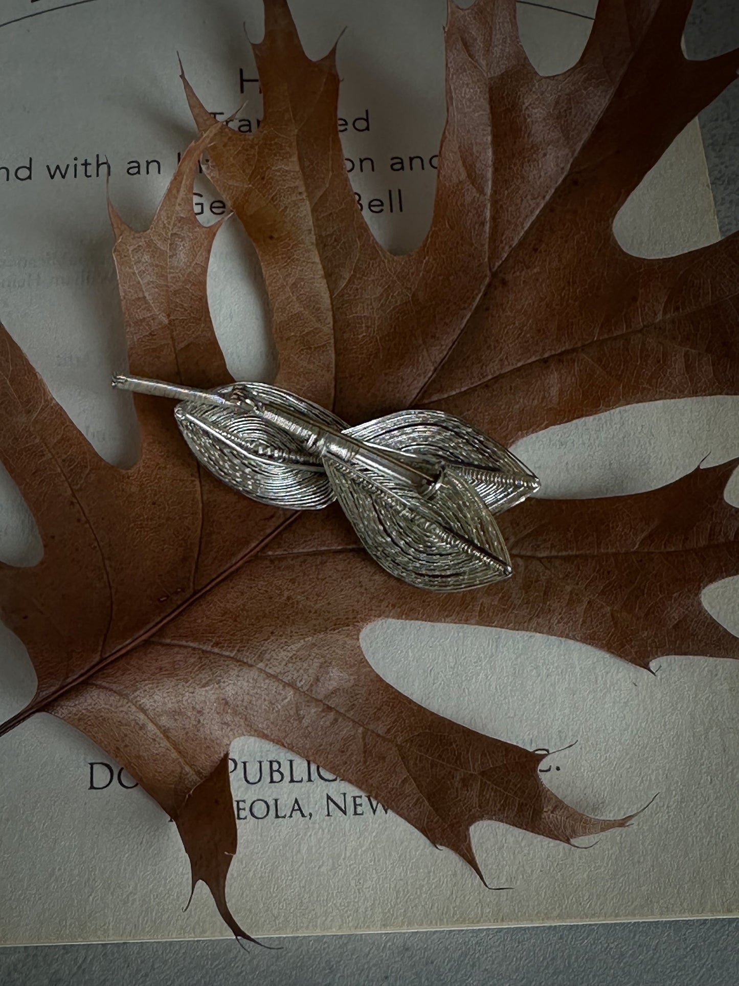 Silver Filigree Leaf Brooch