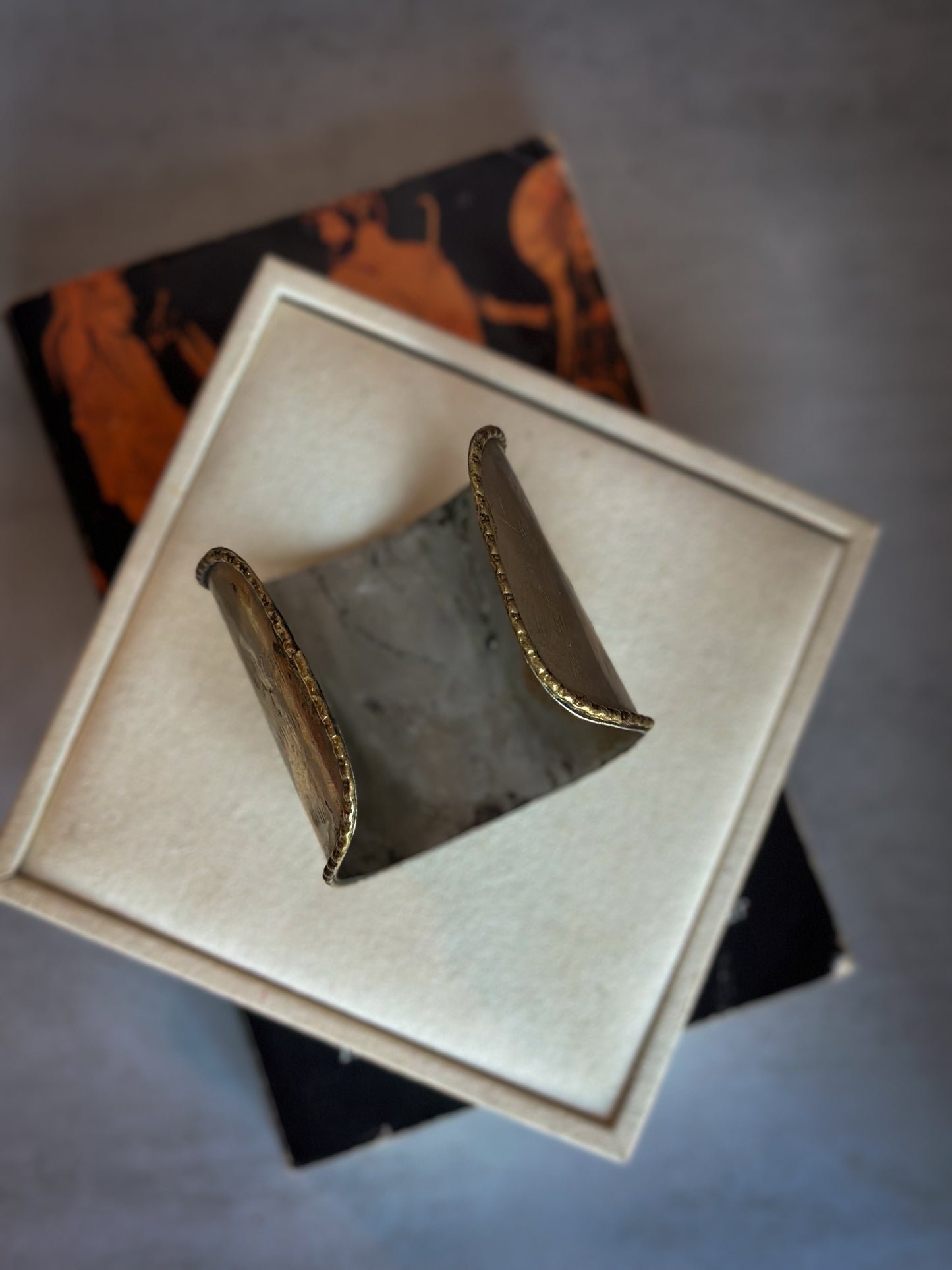 Bohemian Brass Cuff with Onyx and White Cabochons
