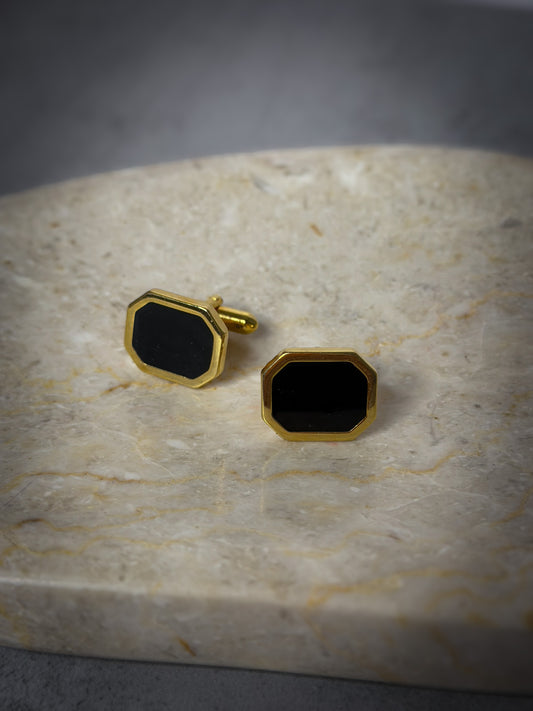 Classic Black Onyx & Gold-Tone Cufflinks – Timeless Elegance