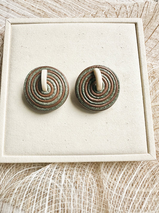 1980s Coiled Brown Leather Fabric Clip-On Earrings