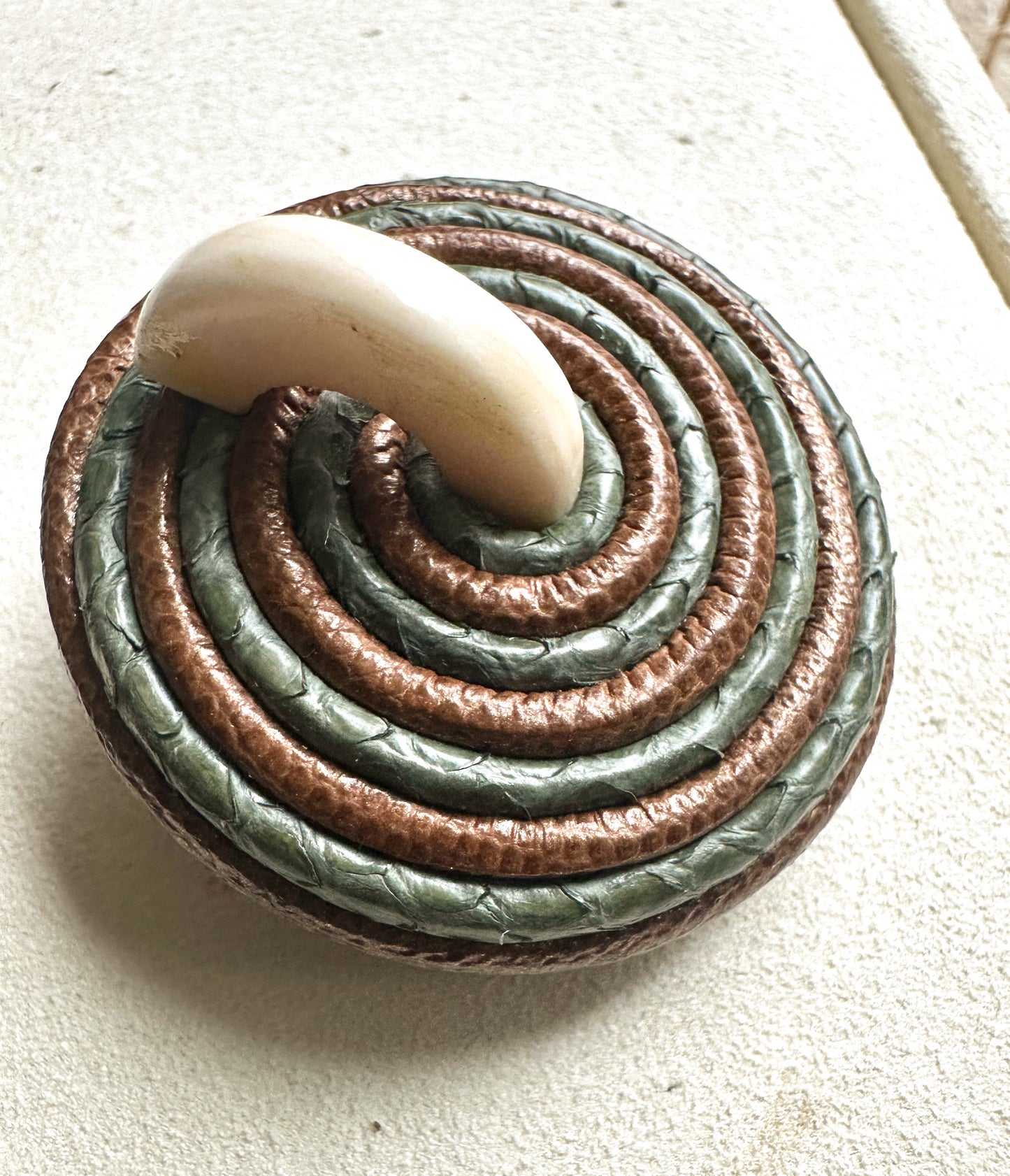 1980s Coiled Brown Leather Fabric Clip-On Earrings