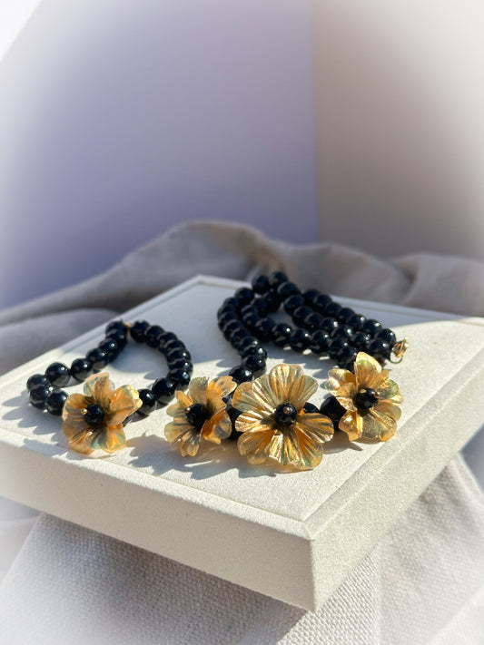 Black Bead Necklace and Bracelet