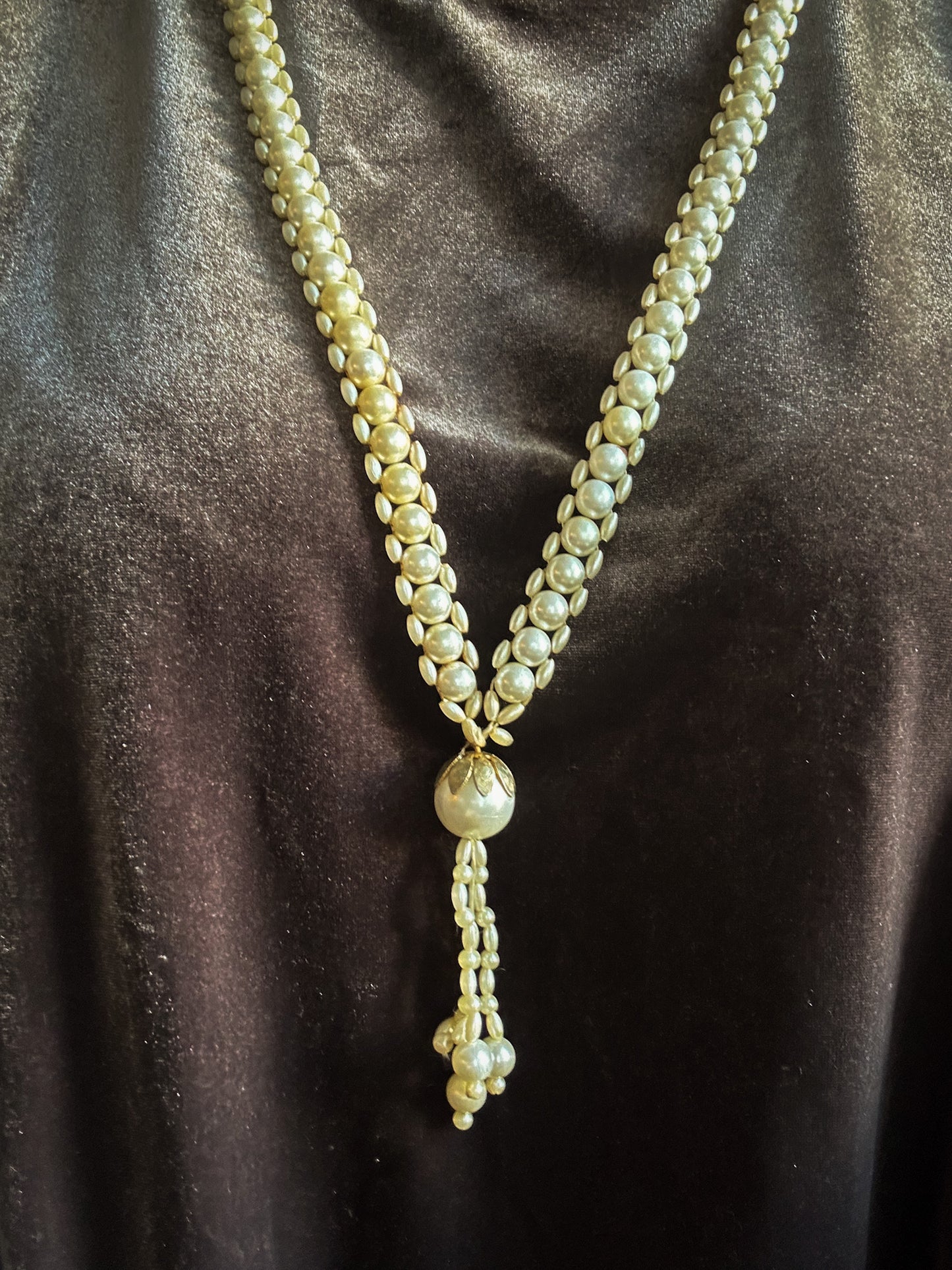 Vintage Double Faux Pearl Drop Necklace