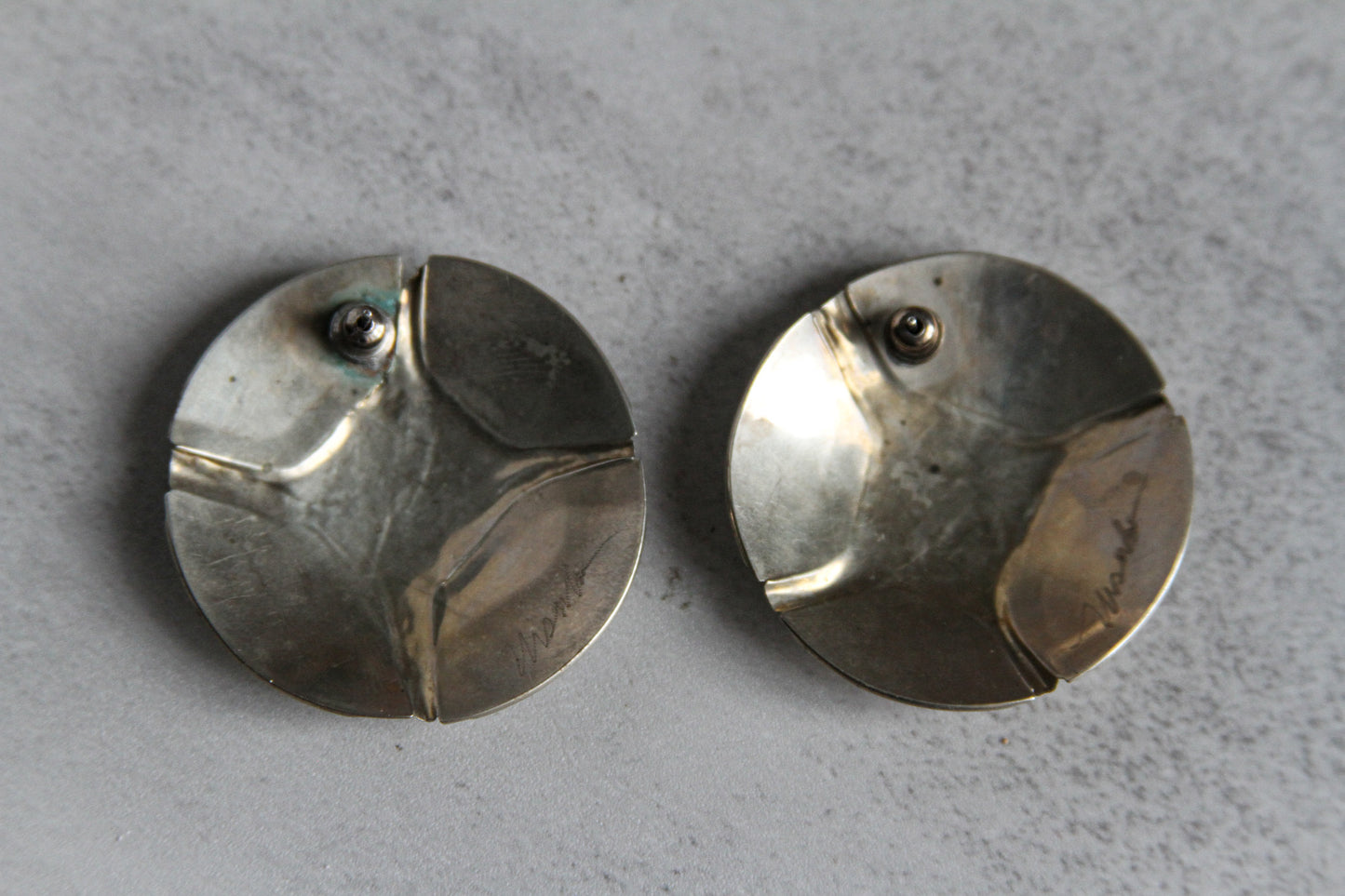 Signed Henryk Winograd Marek Sculptural Sterling Disc Earrings