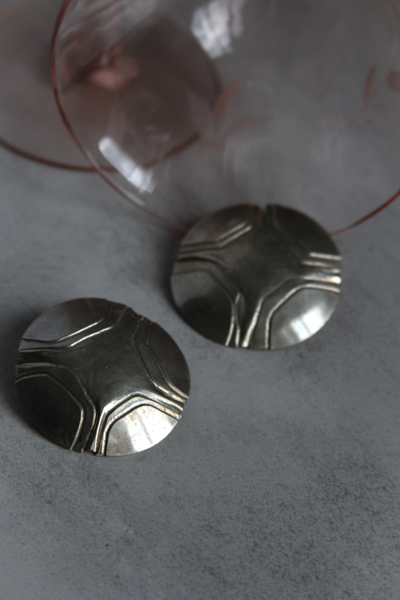 Signed Henryk Winograd Marek Sculptural Sterling Disc Earrings