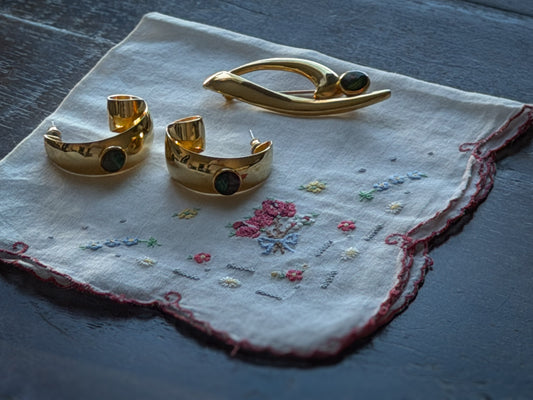 Gold-Tone Pierced Earrings & Matching Brooch Set | Classic Statement Jewelry