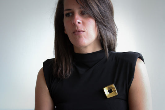 Bold Geometric Gold-Tone Brooch by Vassilakis (1988)
