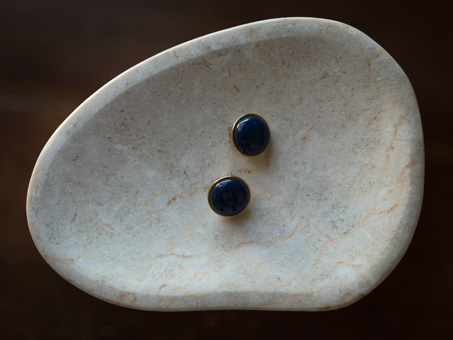 Blue Cabochon Clip-On Earrings | Gold-Tone Round Statement Earrings (PAT 273349L)