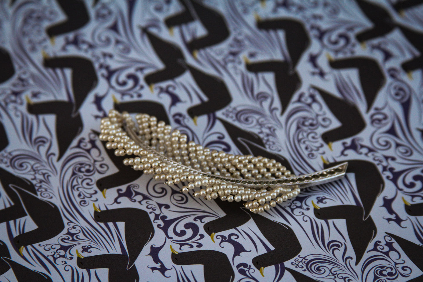 Pearl Feather Brooch – Silver-Tone Leaf with Seed Pearls
