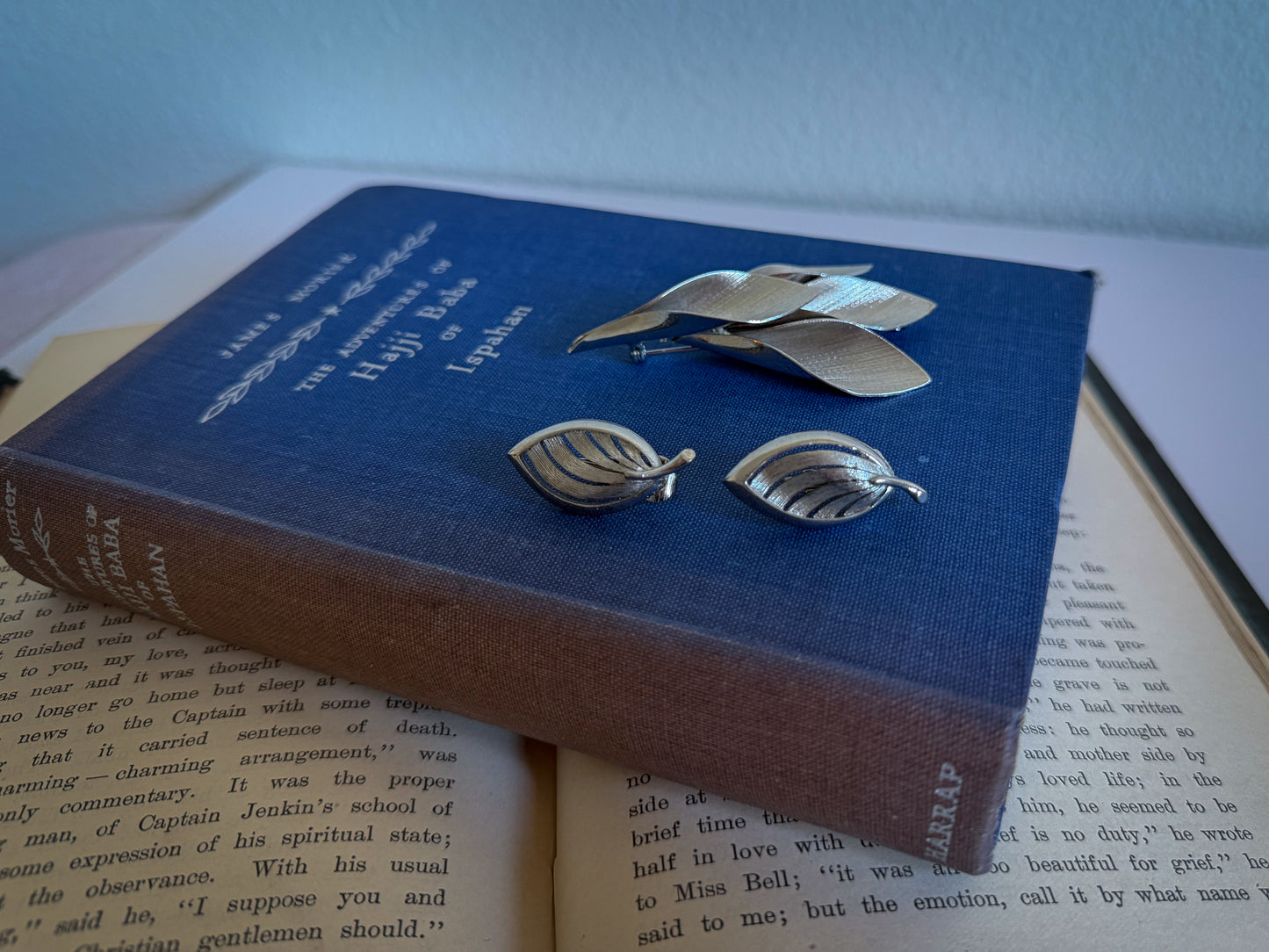 Silver-Tone Leaf Clip-On Earrings with Matching Brooch (Wear as a Set)