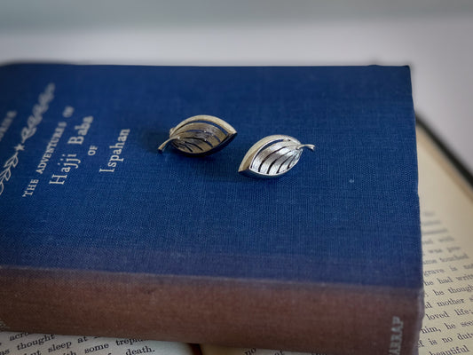 Silver-Tone Leaf Clip-On Earrings with Matching Brooch (Wear as a Set)