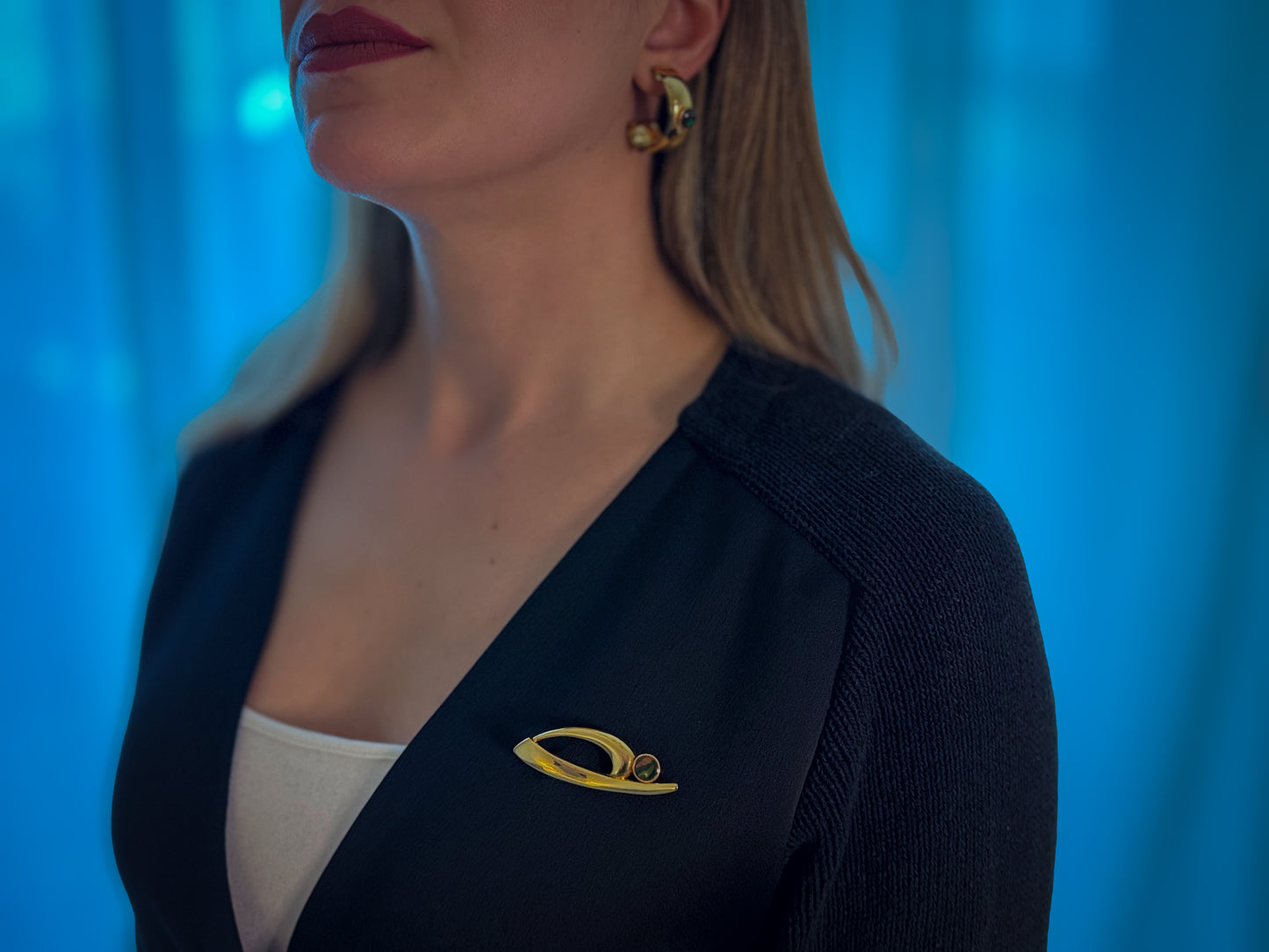 Gold-Tone Pierced Earrings & Matching Brooch Set | Classic Statement Jewelry