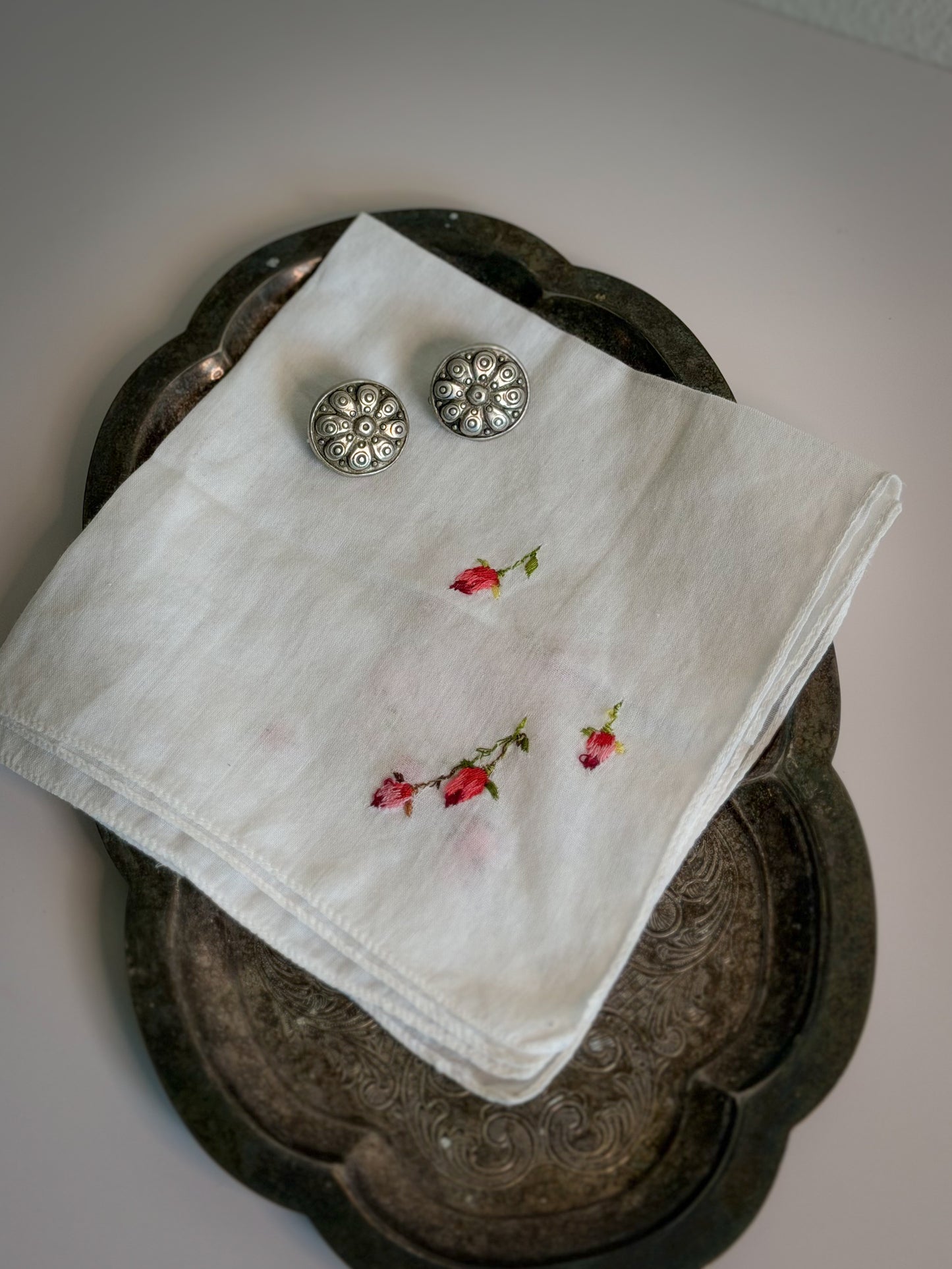 Silver-Tone Floral Medallion Clip-On Earrings