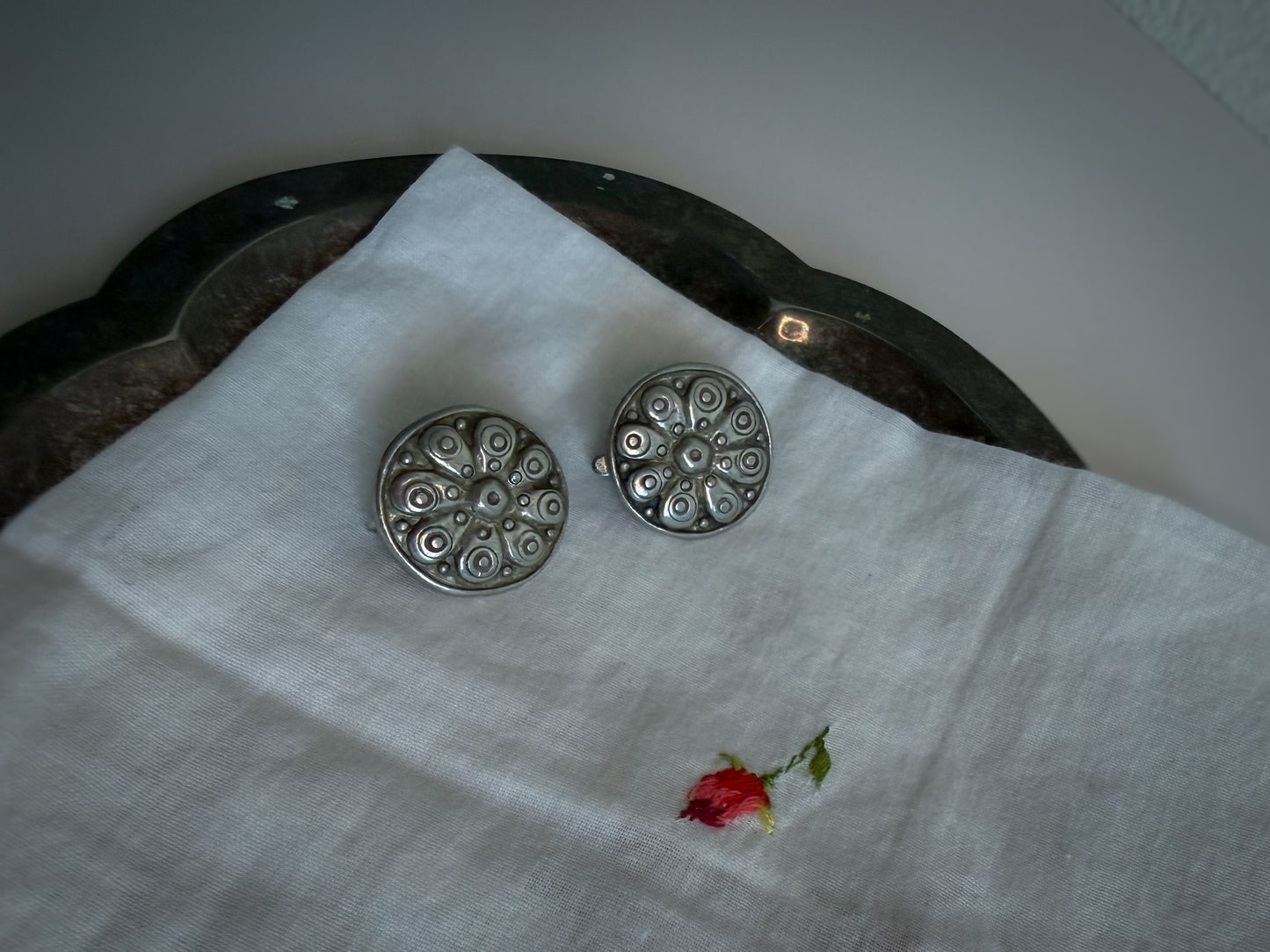 Silver-Tone Floral Medallion Clip-On Earrings
