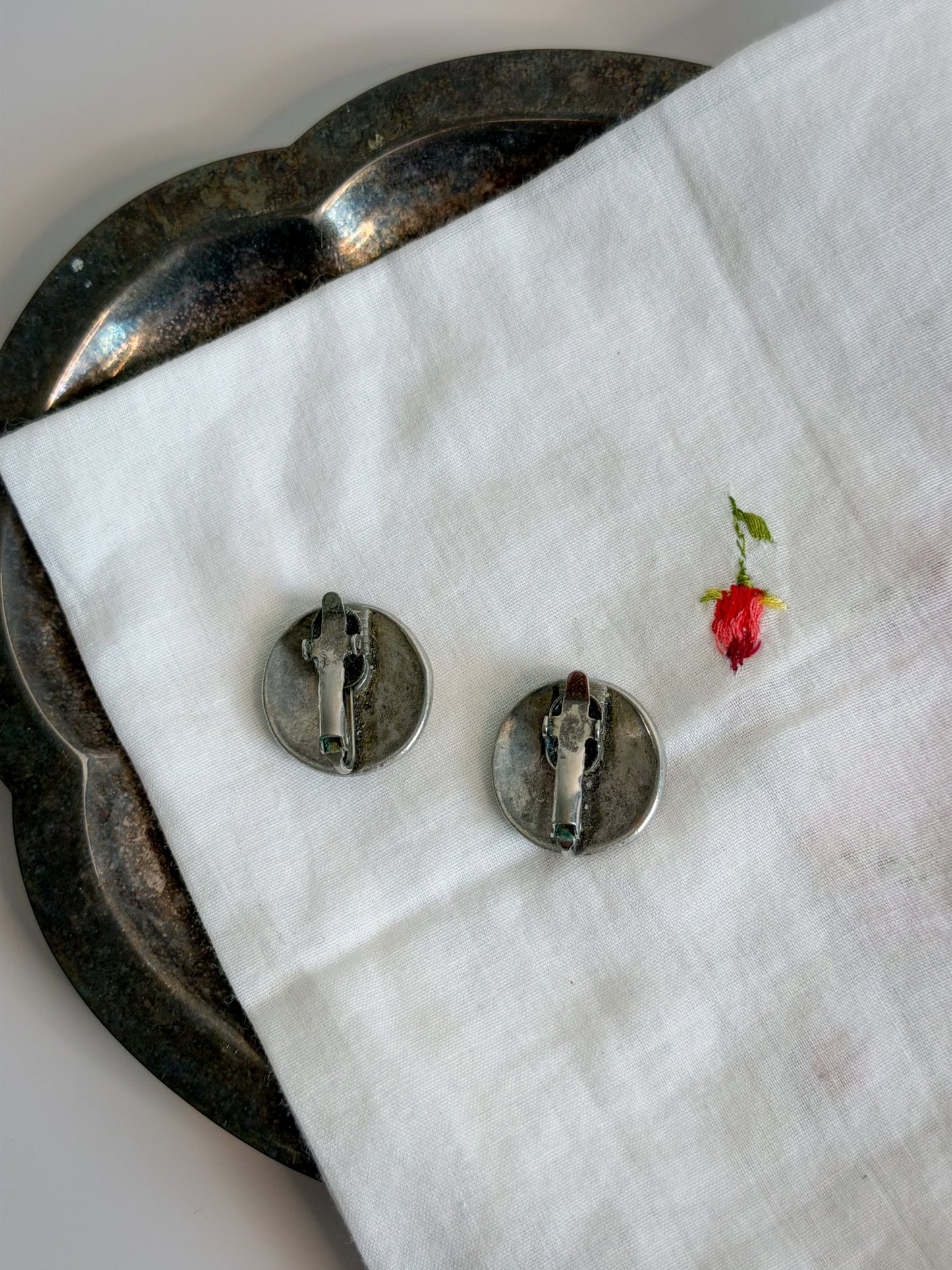 Silver-Tone Floral Medallion Clip-On Earrings