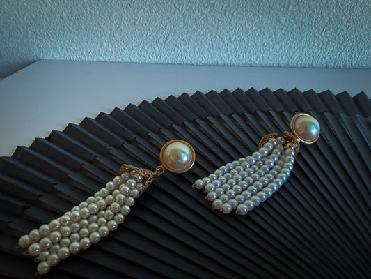 Faux Pearl Tassel Earrings – Gold Tone & Cascading Pearl Fringe Statement Earrings