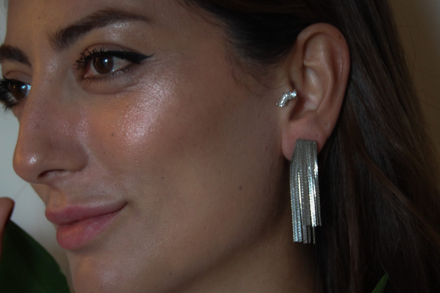 Silver-Tone Waterfall Mesh Fringe Earrings