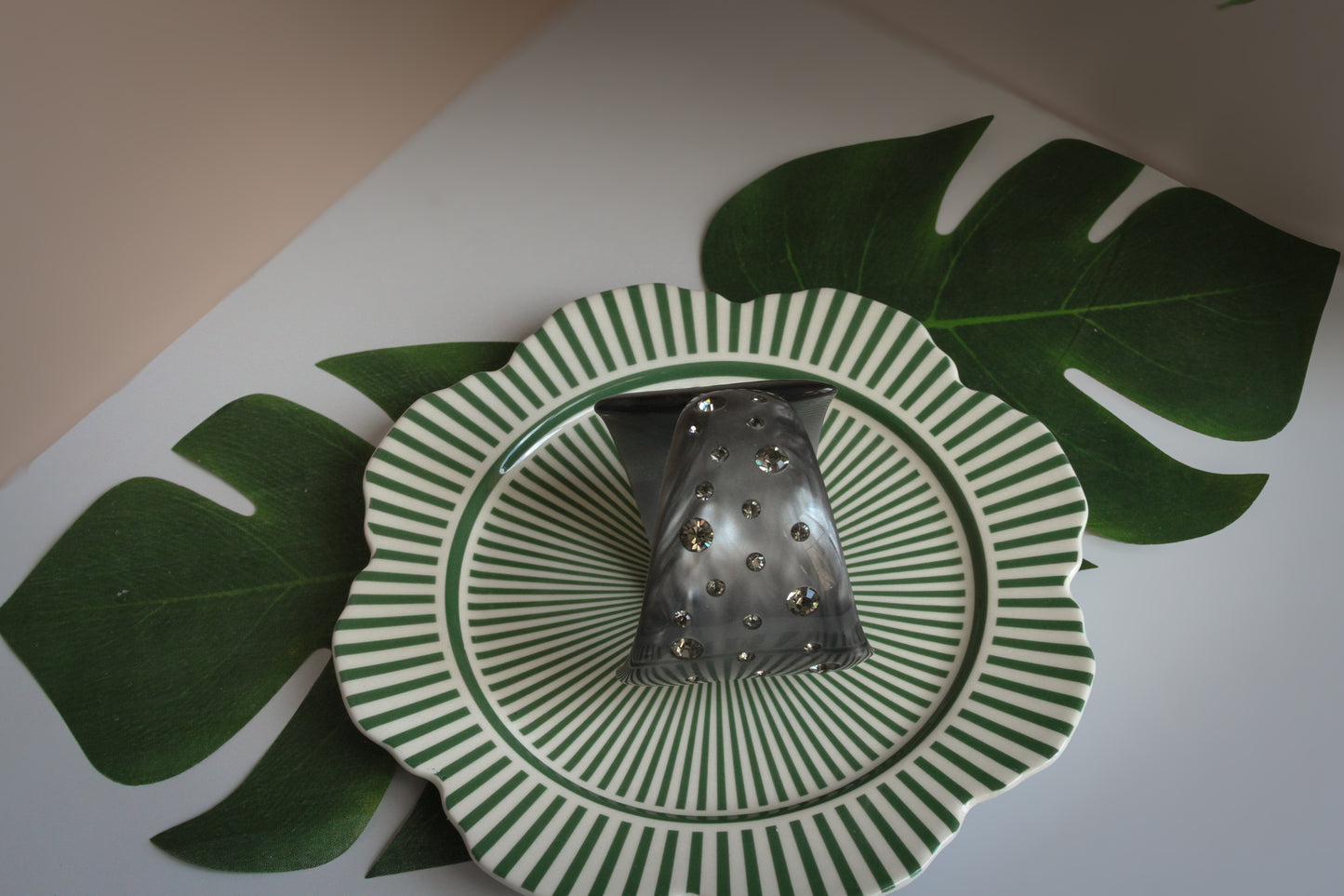 1980s Trifari Gray Lucite Rhinestone Statement Cuff Bracelet