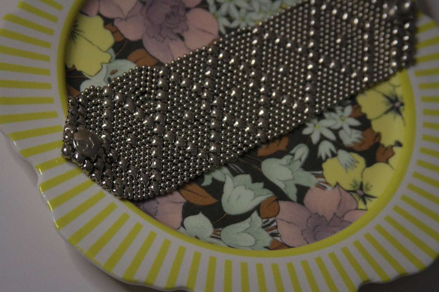Silver Mesh Diamond Pattern Cuff Bracelet