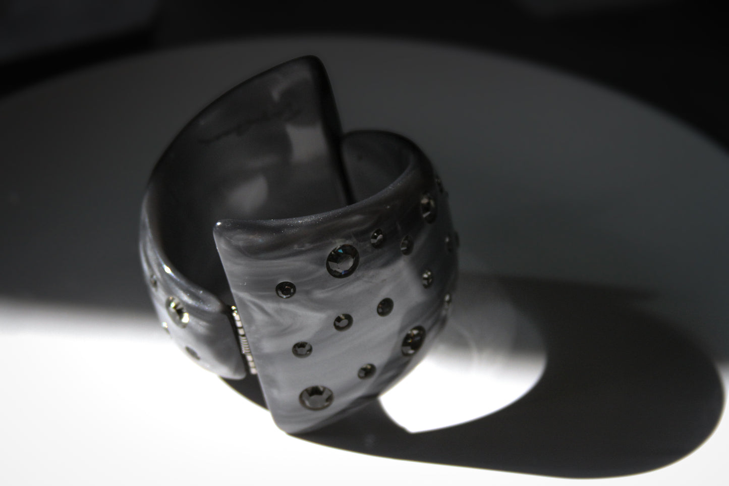 1980s Trifari Gray Lucite Rhinestone Statement Cuff Bracelet