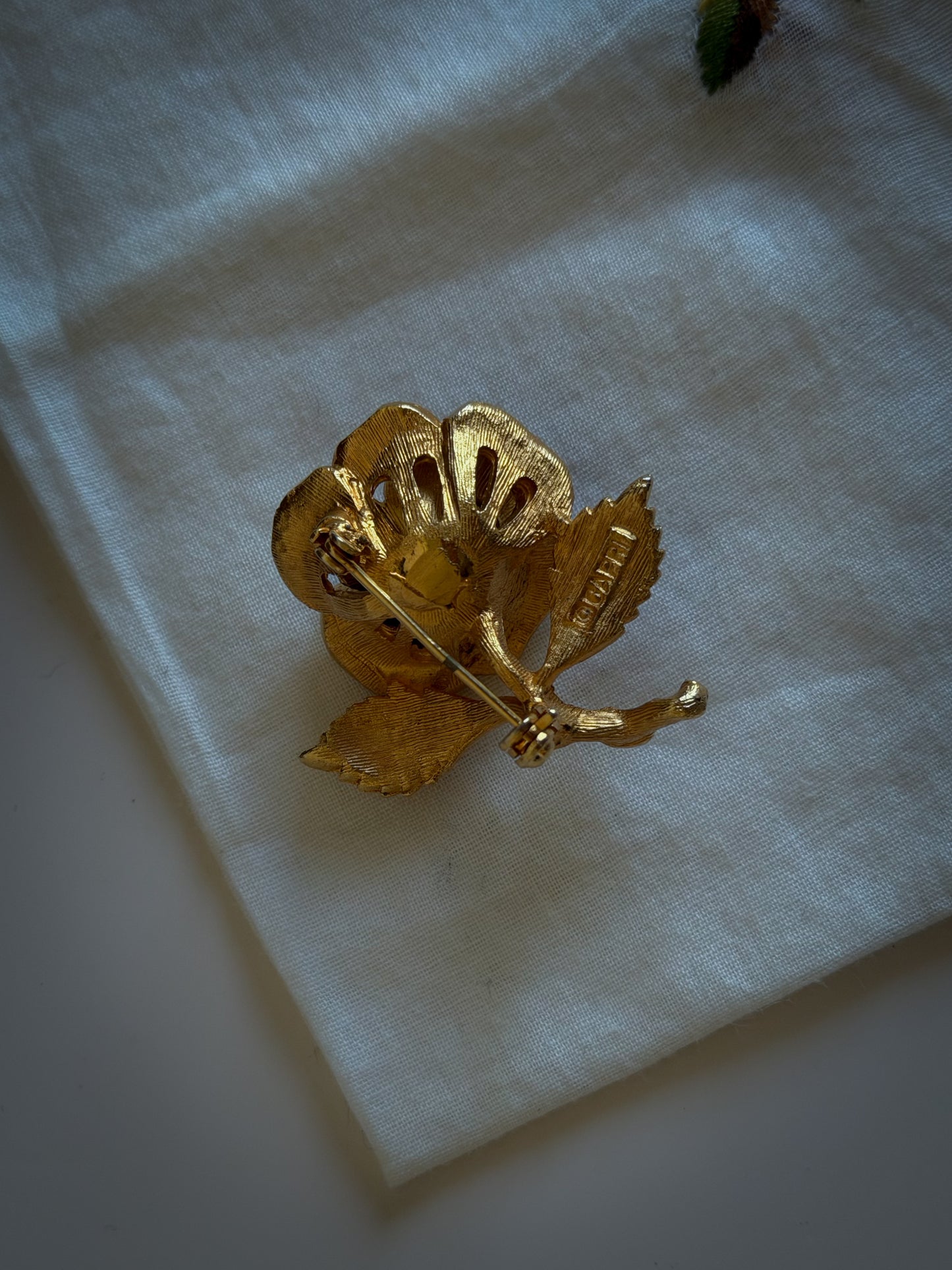 Capri Gold-Tone Rose Brooch with Faux Pearl Center