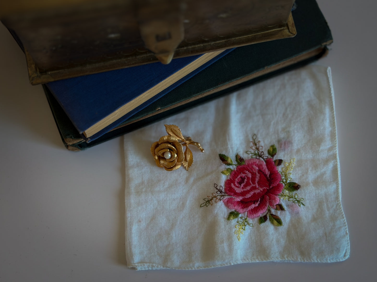 Capri Gold-Tone Rose Brooch with Faux Pearl Center