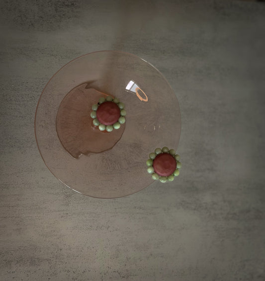 1960s Floral Clip-On Earrings | Coral Red & Mint Green Beaded Statement Earrings