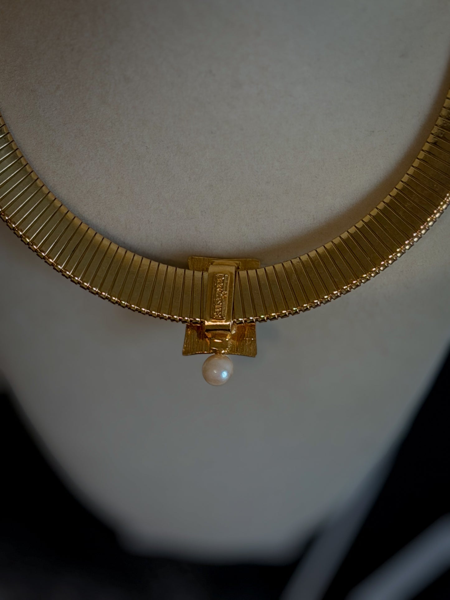 Doncaster Gold-Tone Collar Necklace with Black Inset & Pearl Drop
