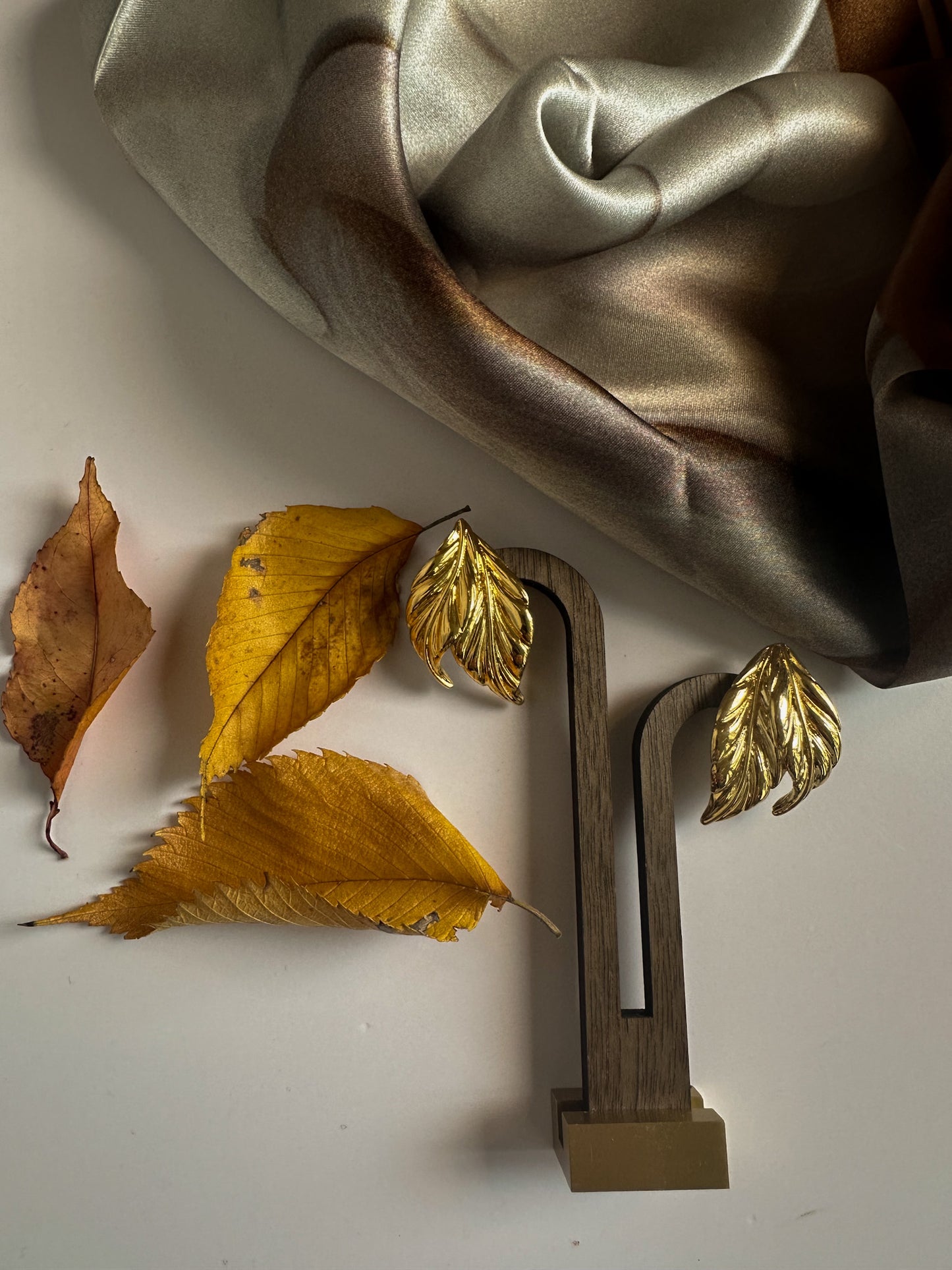 Gold Tone Double Leaf Clip-on Earrings