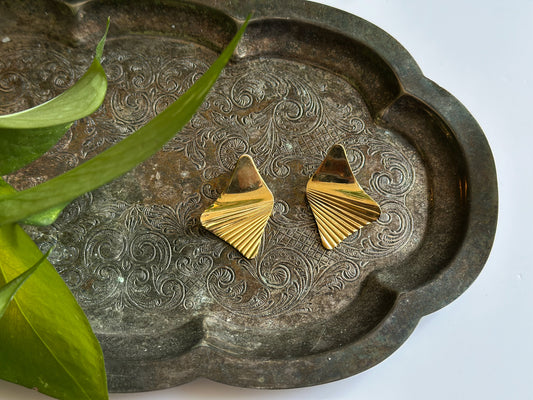 Golden Fan Statement Clip-On Earrings
