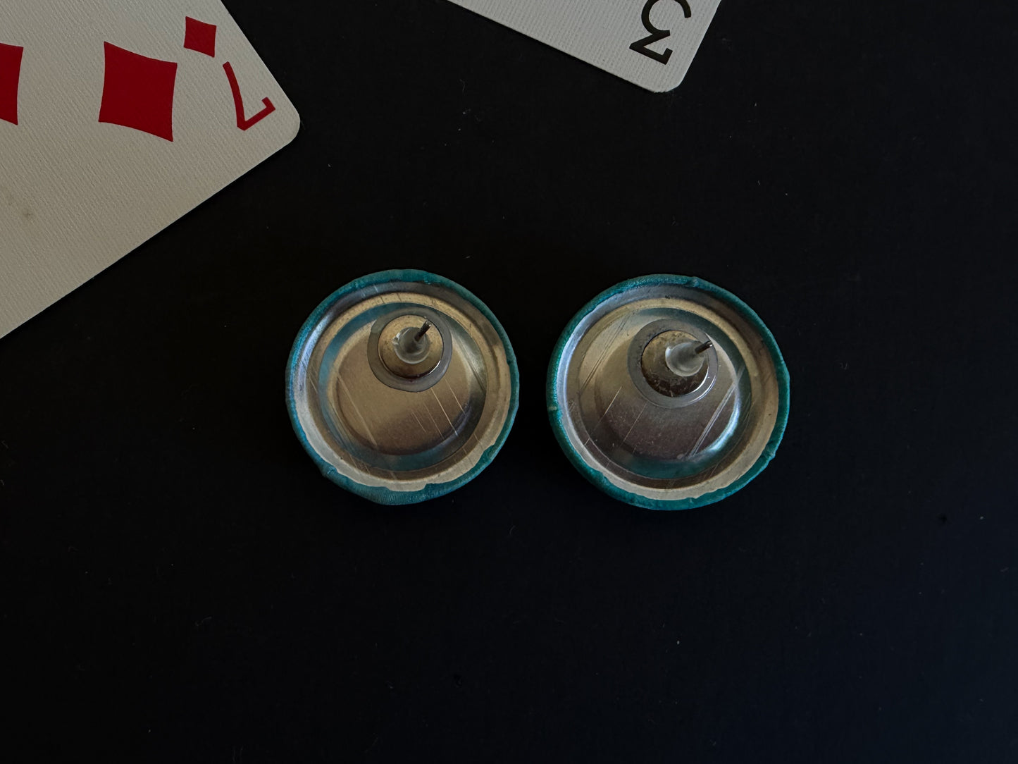 Turquoise Marbled Disc Stud Earrings – Bold Minimalist Statement