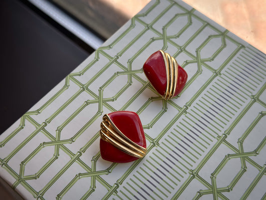 Monet Red Semi Square Earrings