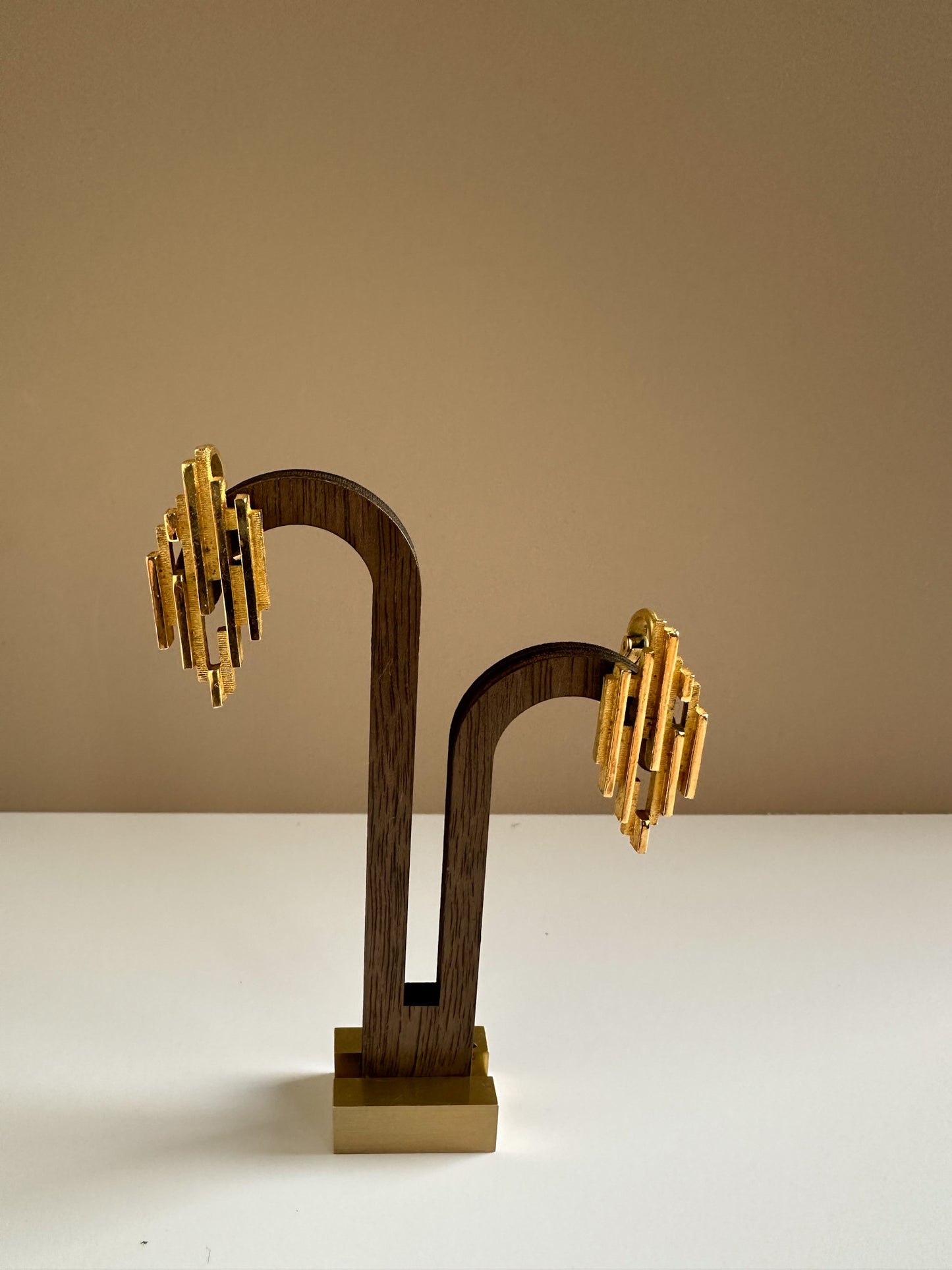 Trifari 1970s Modernist Gold Geometric Clip-On Earrings