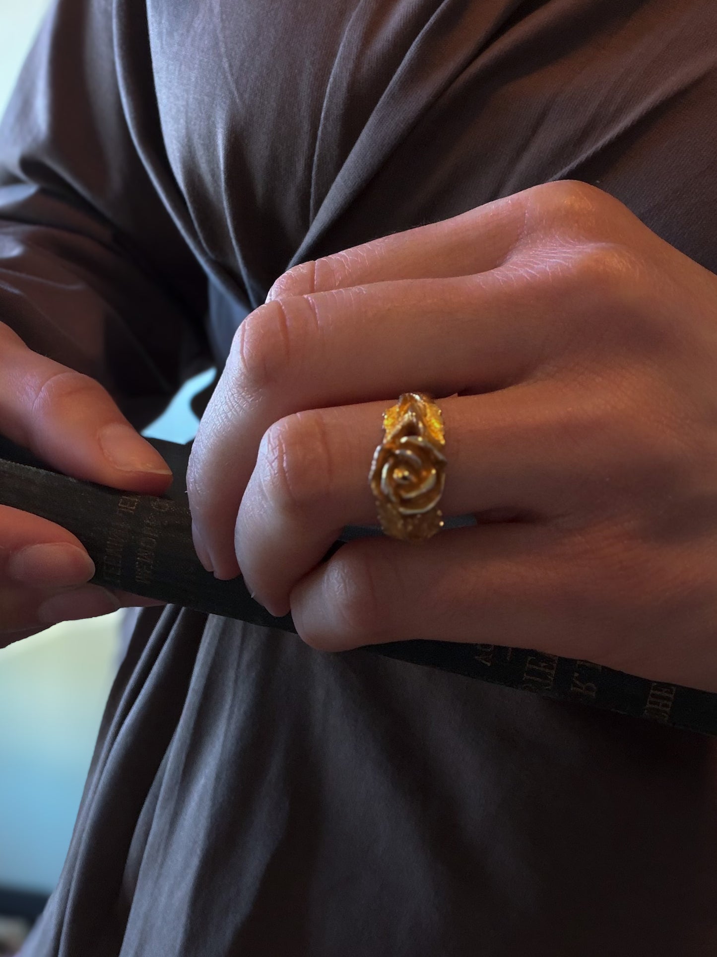 Gold-Tone Rose Ring | Sculptural Floral Statement Ring