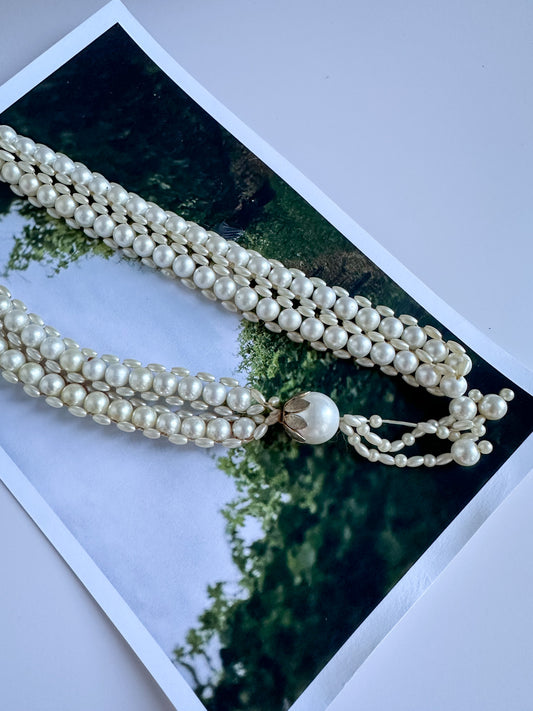 Vintage Double Faux Pearl Drop Necklace