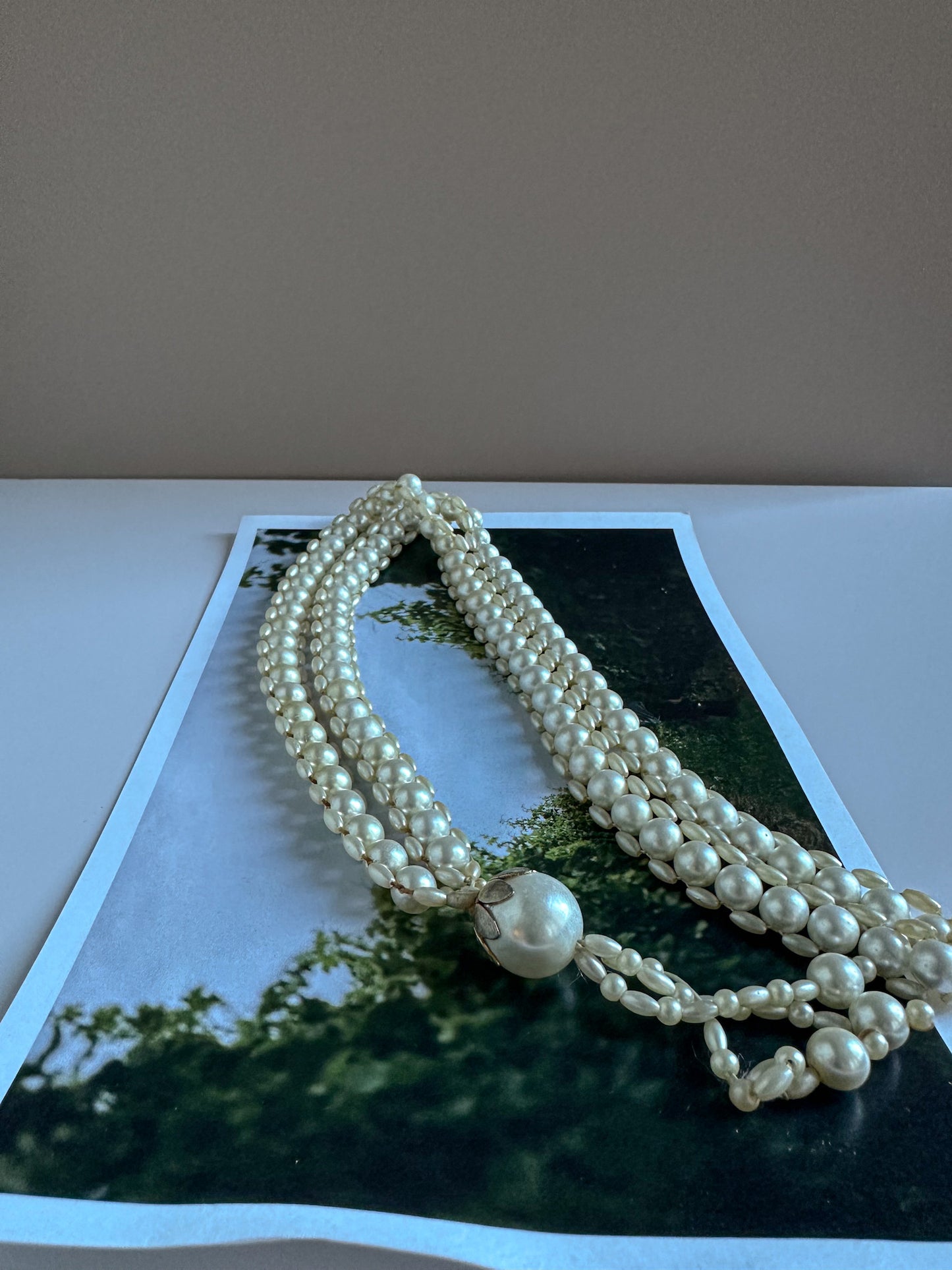 Vintage Double Faux Pearl Drop Necklace