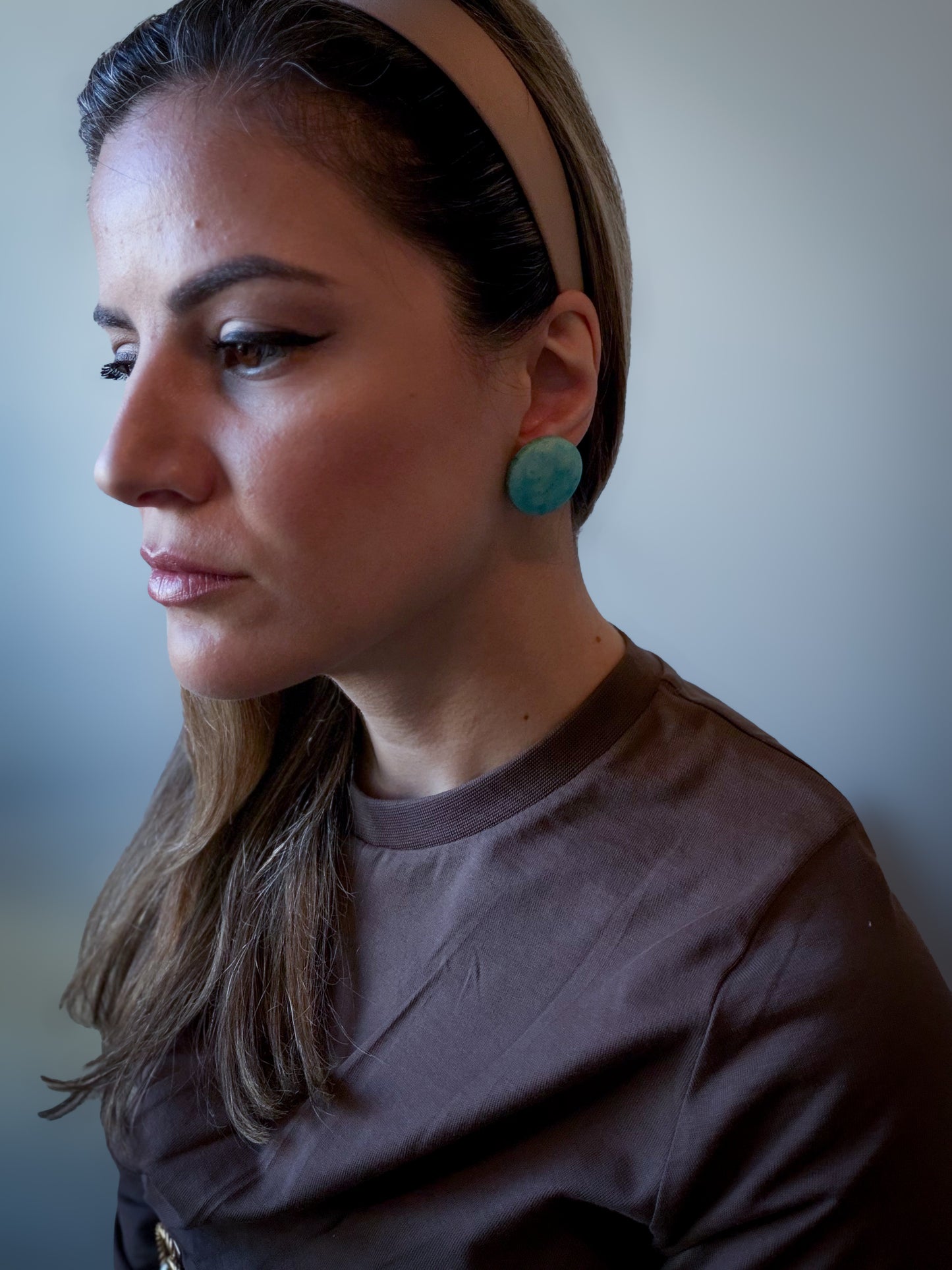 Turquoise Marbled Disc Stud Earrings – Bold Minimalist Statement