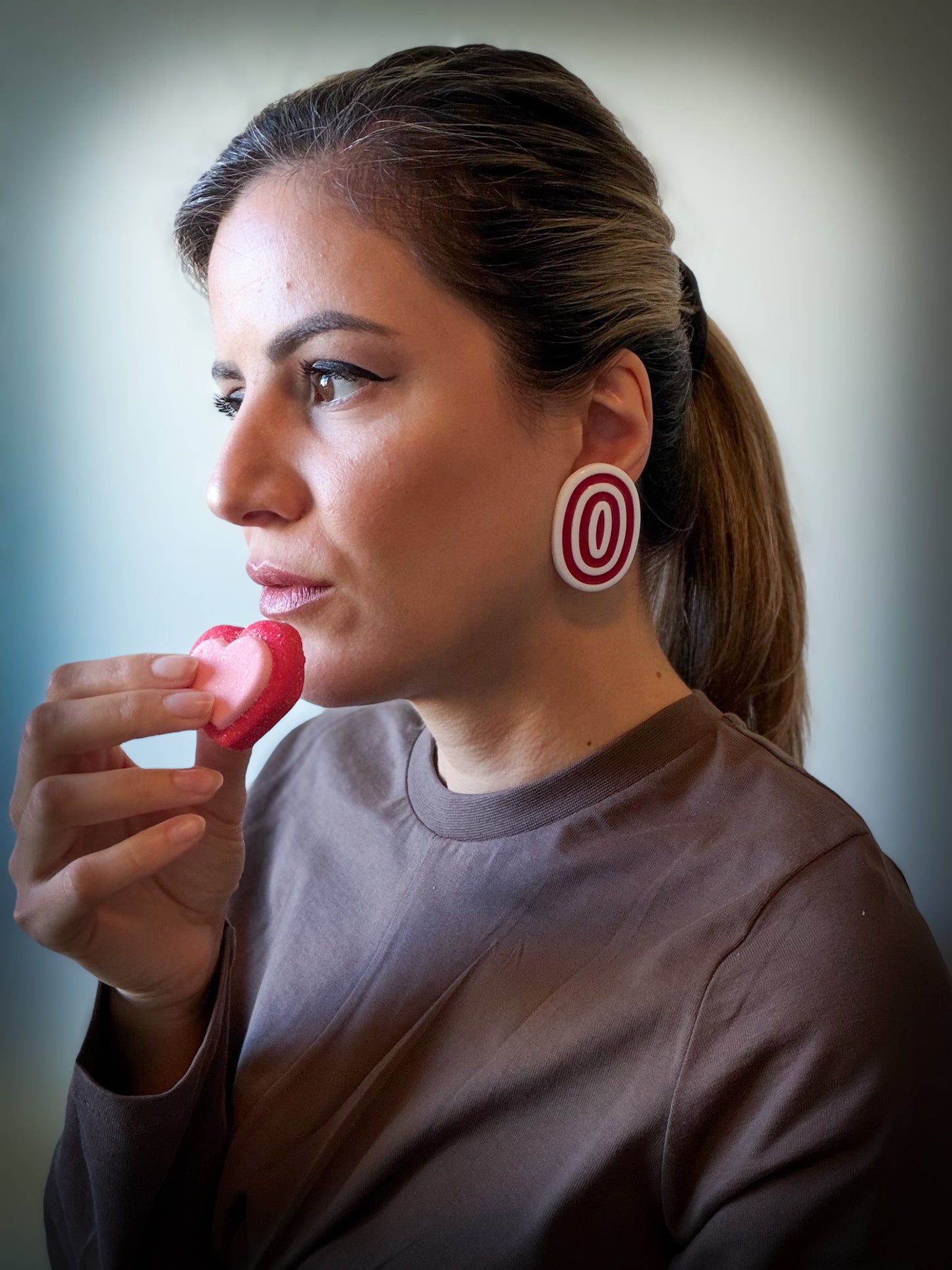 1960s Red & White Mod Oval Clip-On Earrings | Graphic Pop Art Statement Earrings