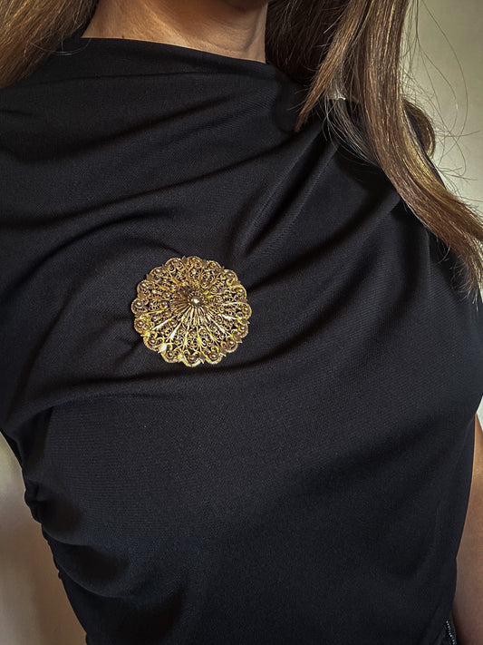Golden Filigree Sunburst Brooch