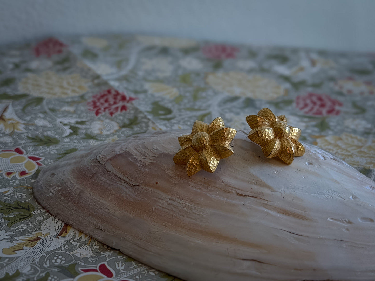 Givenchy Gold Floral Stud Earrings | Textured Petal Designer Pierced Earrings