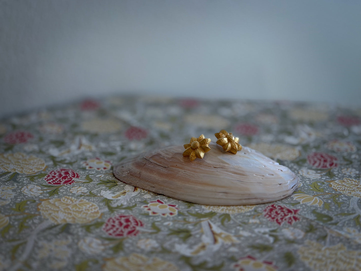 Givenchy Gold Floral Stud Earrings | Textured Petal Designer Pierced Earrings