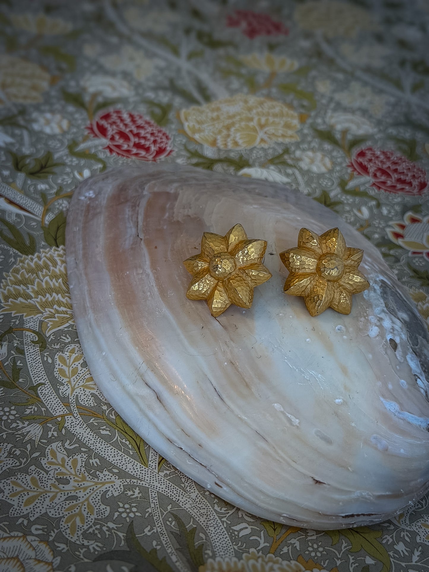 Givenchy Gold Floral Stud Earrings | Textured Petal Designer Pierced Earrings