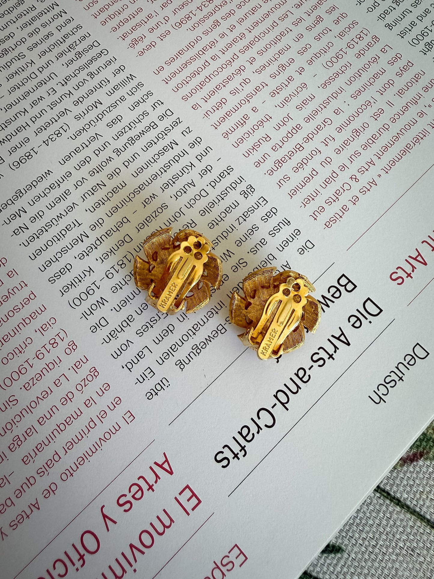 Kramer Gold Floral Cluster Clip-On Earrings | Textured Petal Pearl Accent