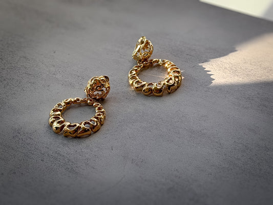 Openwork Drop Clip-On Earrings | Ornate Filigree Hoop Statement