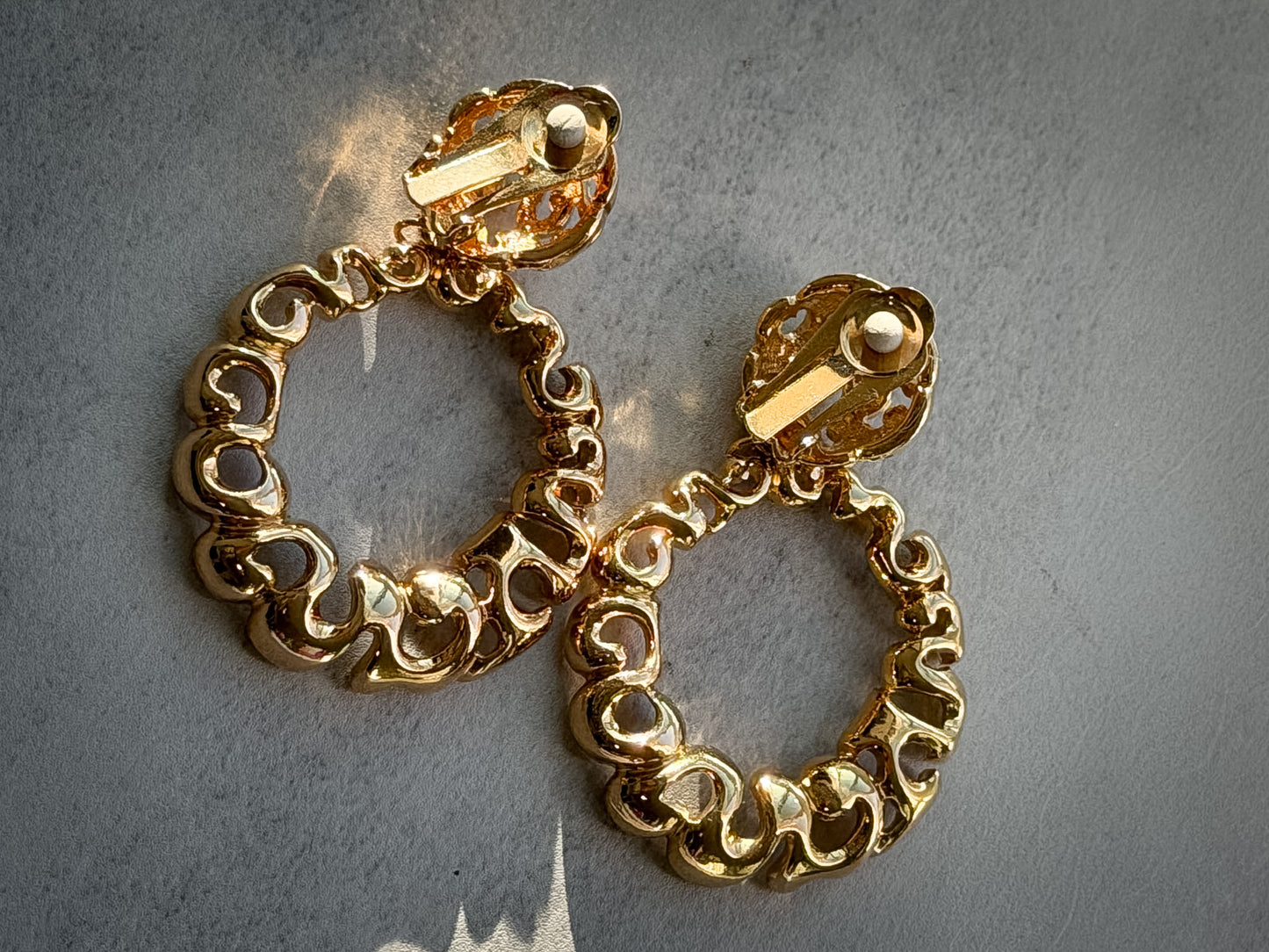Openwork Drop Clip-On Earrings | Ornate Filigree Hoop Statement