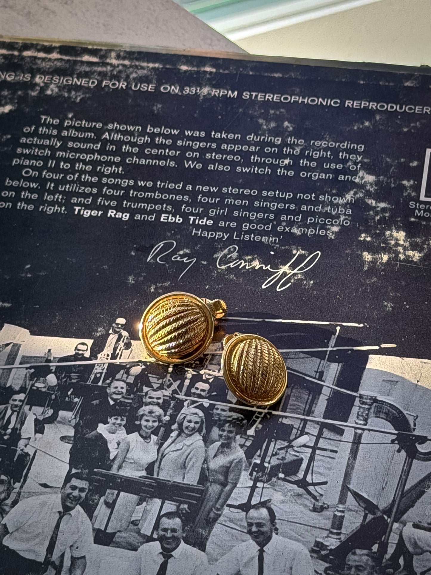 Signed © France Gold Ribbed Oval Clip-On Earrings